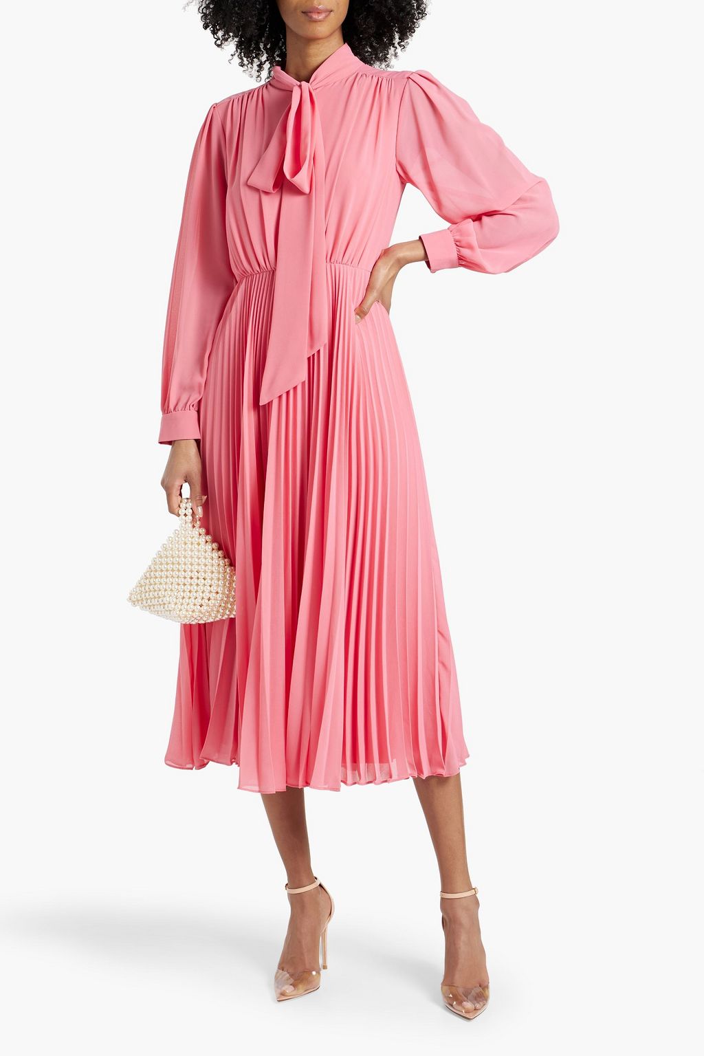 MIKAEL AGHAL Pussy-bow pleated crepe midi dress