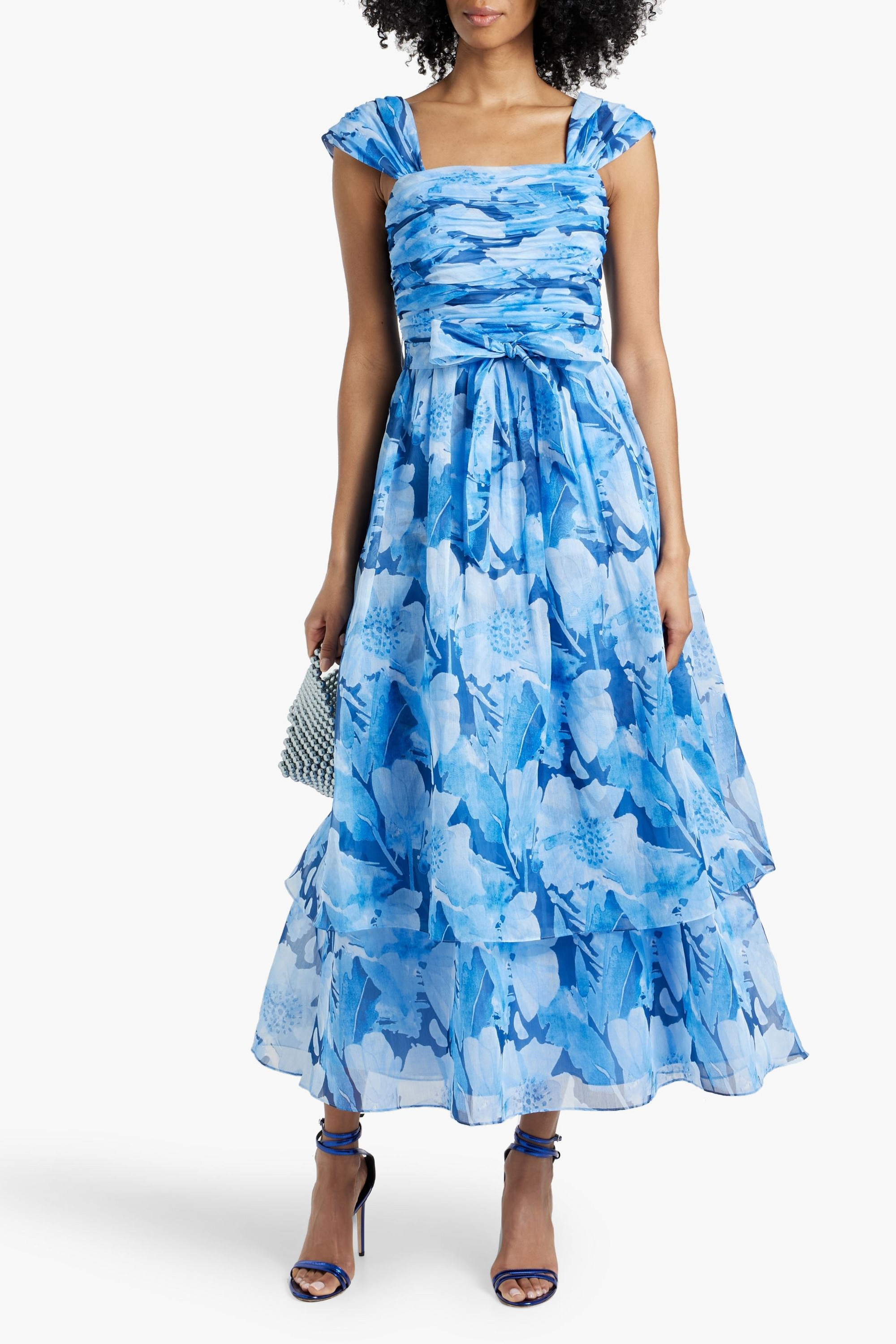 MIKAEL AGHAL Ruched tiered floral-print organza midi dress
