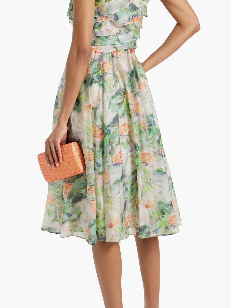 one-shoulder ruffled printed gauze dress
