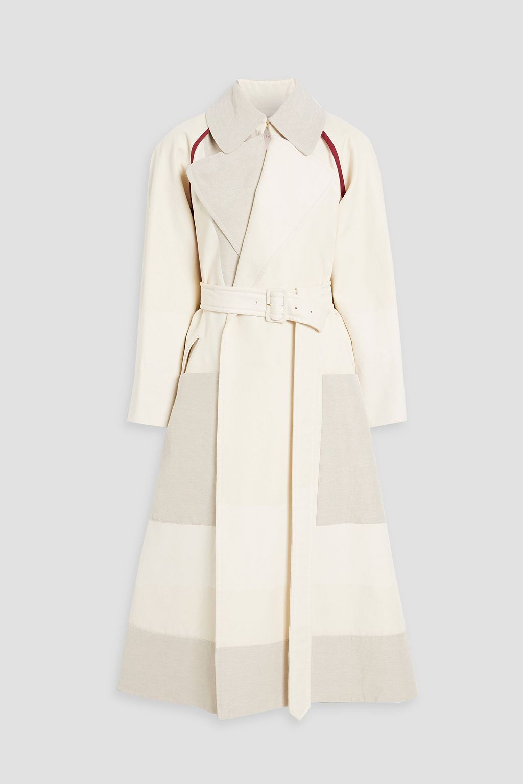 Tanisi paneled cotton linen and silk blend coat ivory One Size