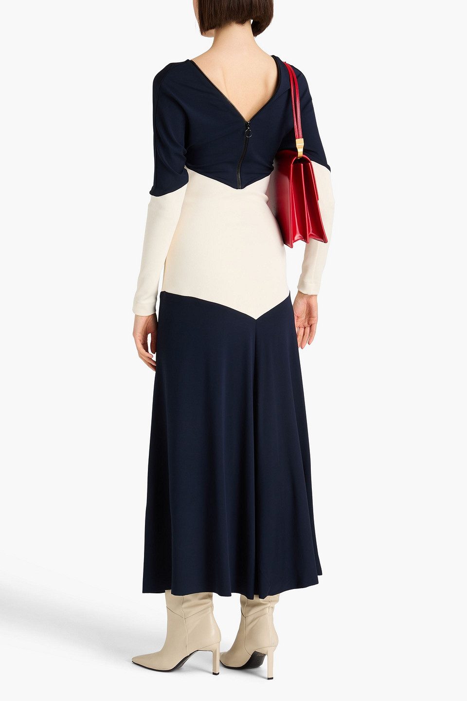 VICTORIA BECKHAM TWO-TONE RIBBED JERSEY MIDI DRESS