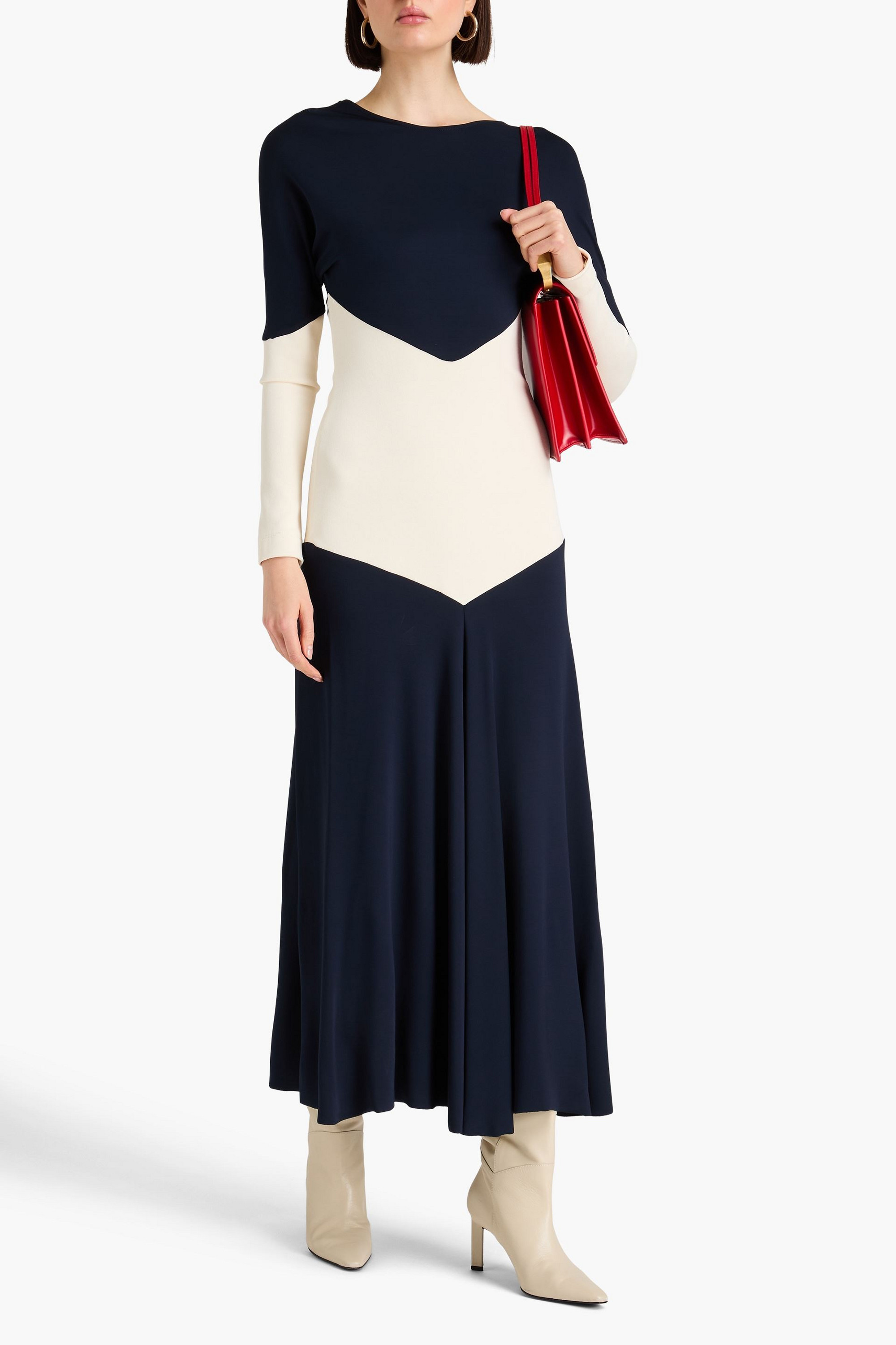 Victoria Beckham Two-tone ribbed jersey midi dress