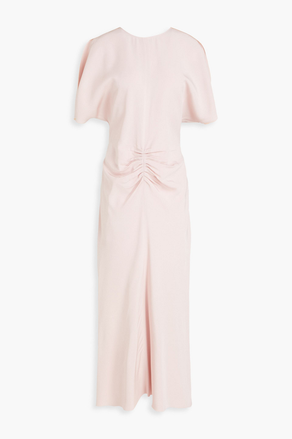 Victoria Beckham Ruched Satin-crepe Midi Dress In Pink