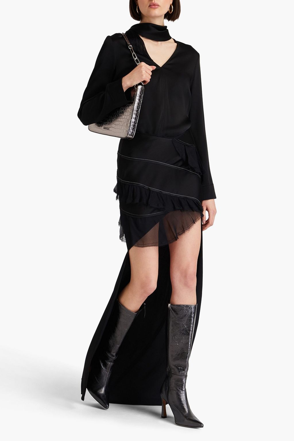VICTORIA BECKHAM Ruffled satin-crepe and georgette skirt