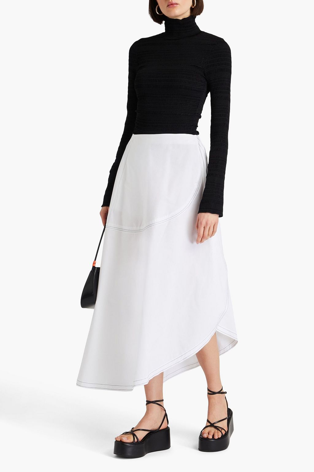 VICTORIA BECKHAM 드레이프 디테일 코튼 혼방 포플린 미디 스커트