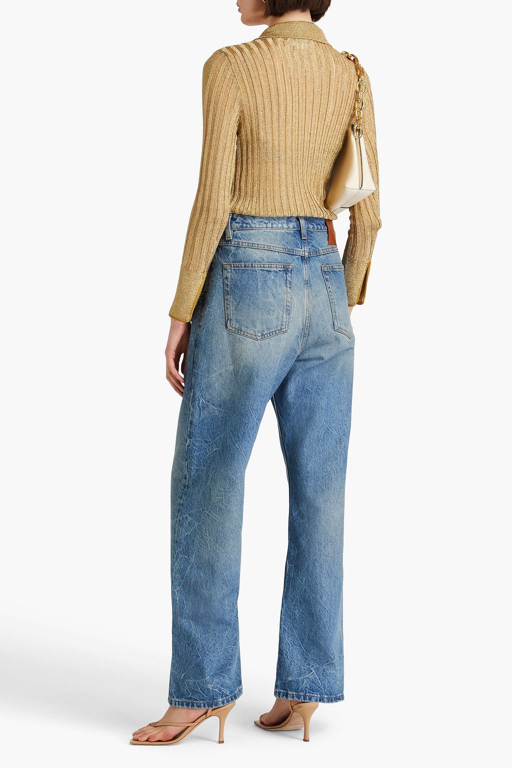 VICTORIA BECKHAM Ribbed lamé polo sweater