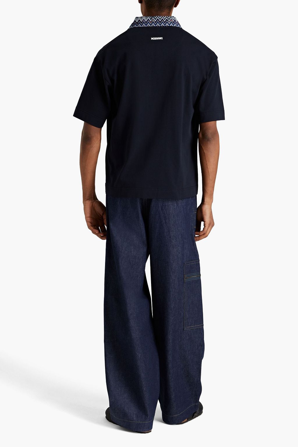 MISSONI Crochet knit-trimmed cotton-jersey polo shirt