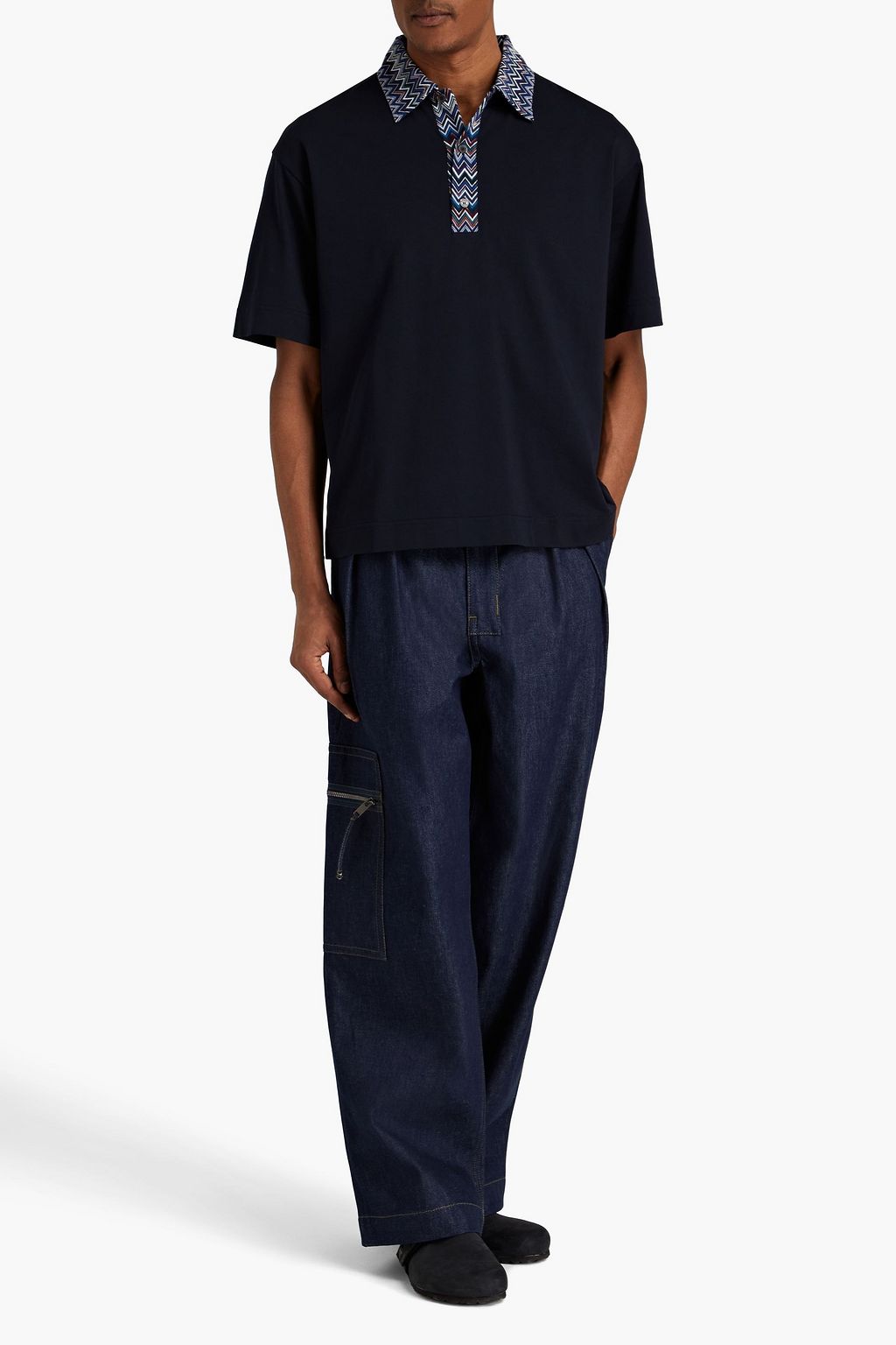 MISSONI Crochet knit-trimmed cotton-jersey polo shirt