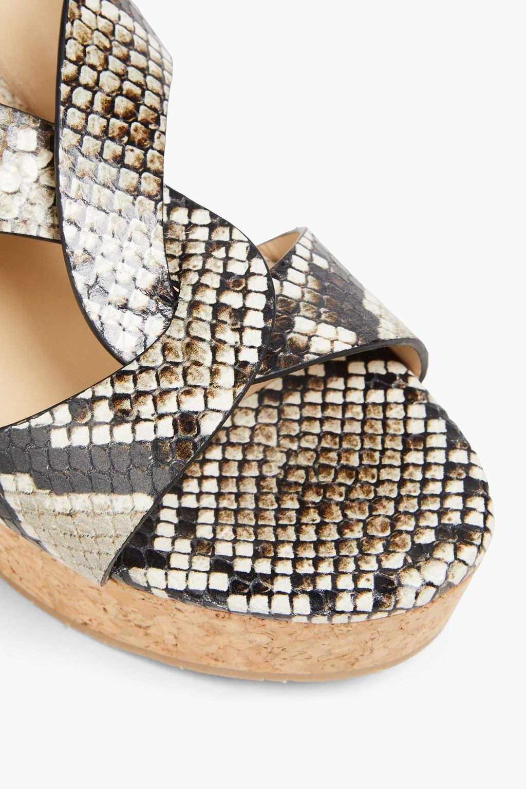 JIMMY CHOO Snake-effect leather wedge sandals