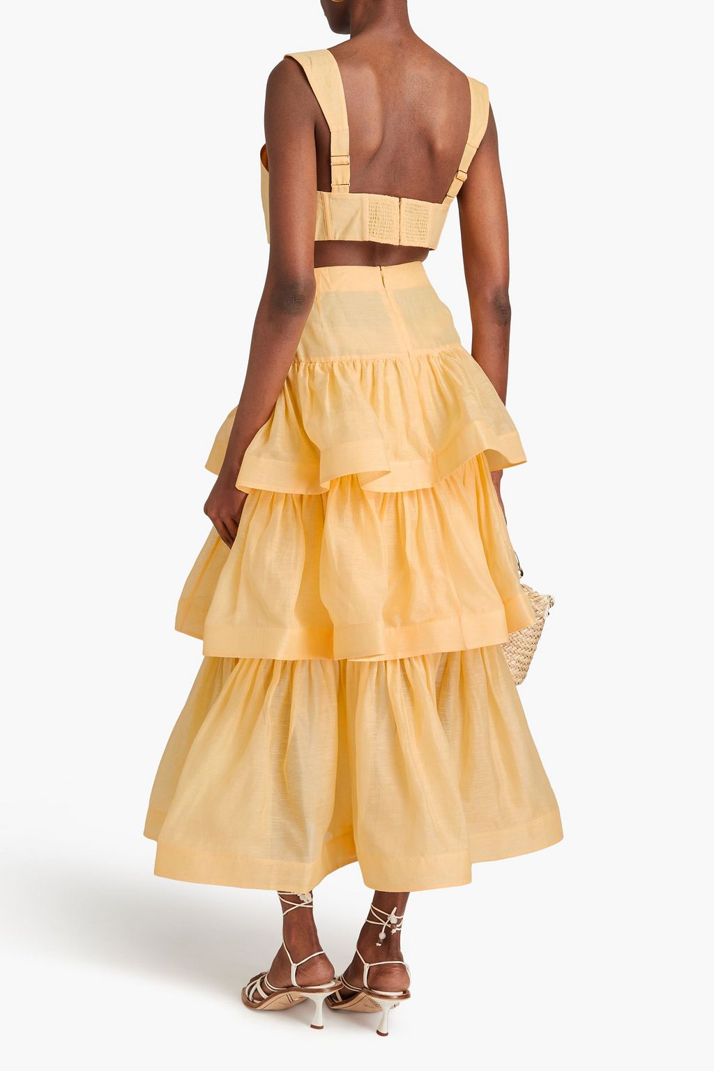 ZIMMERMANN Tiered linen and silk-blend gauze midi skirt