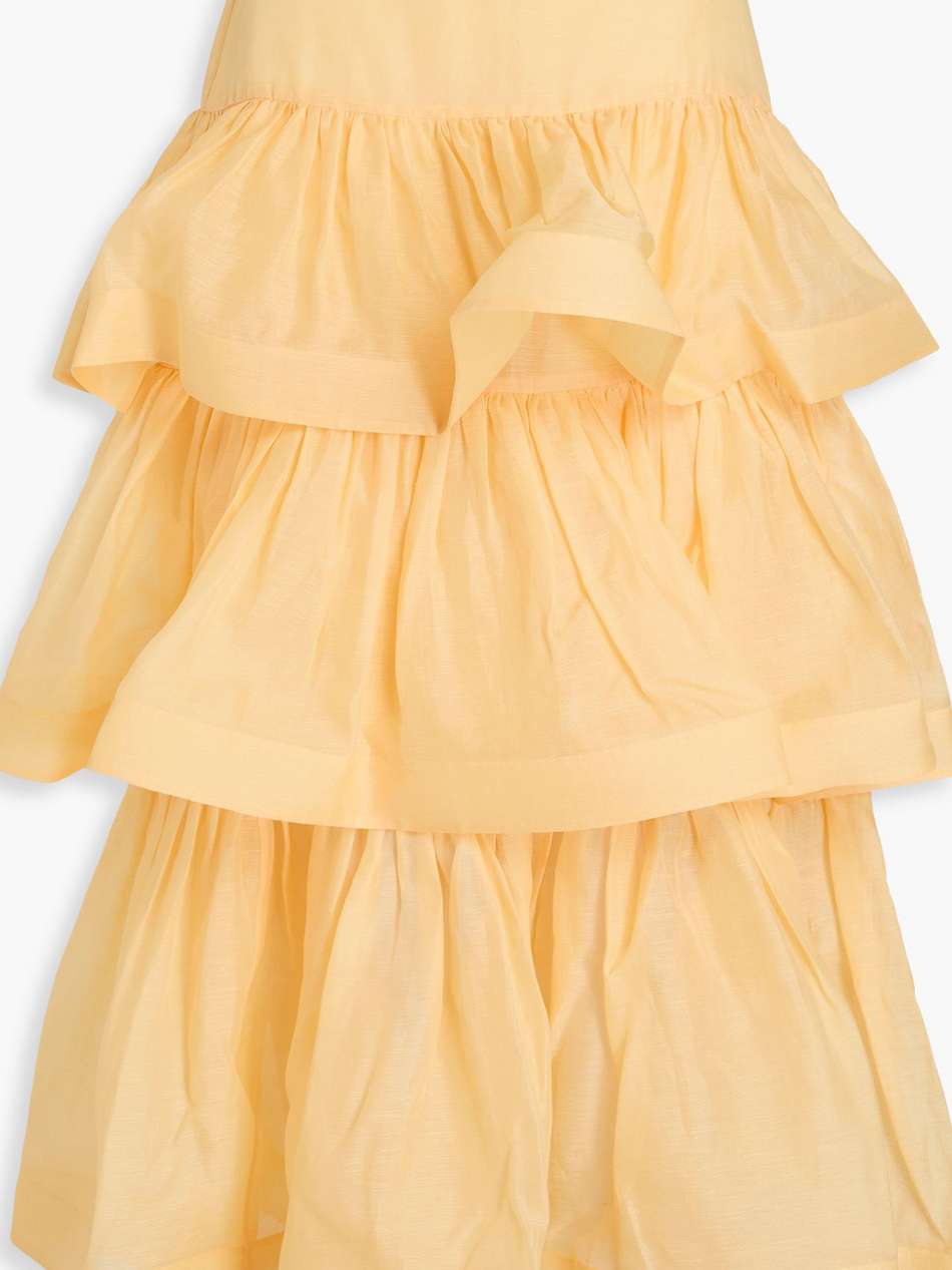 tiered linen and silk-blend gauze midi skirt