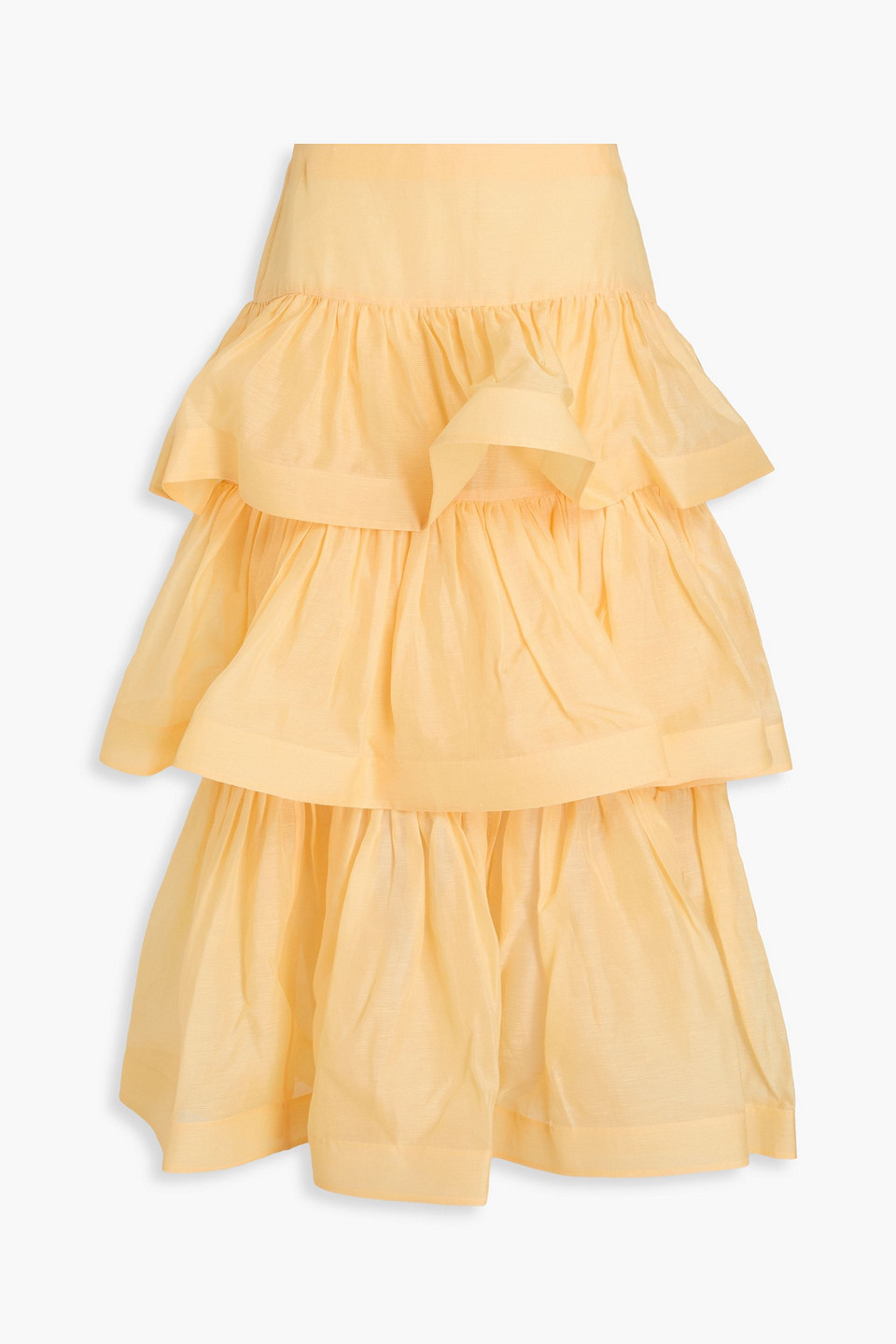 Zimmermann Tiered Linen And Silk-blend Maxi Skirt In Marigold