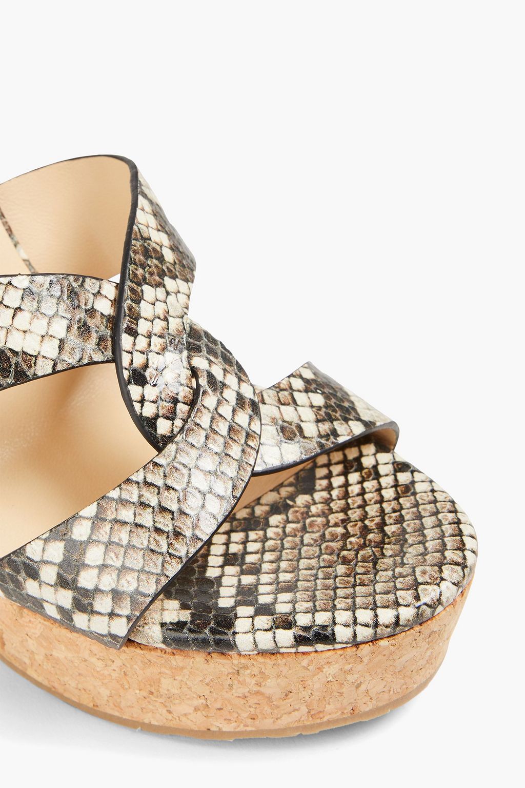 JIMMY CHOO صندل "أليلي" من الجلد مزين بنقشة جلد الثعبان وبكعب ويدج مقاس 120