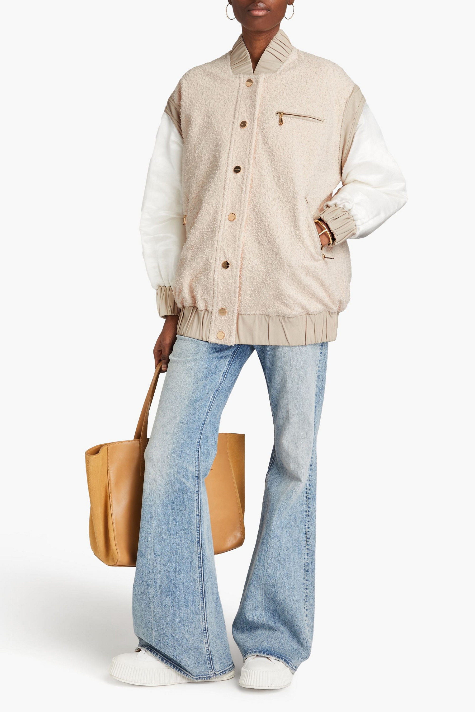 Zimmermann Appliquéd cotton-blend bouclé and shantung bomber jacket