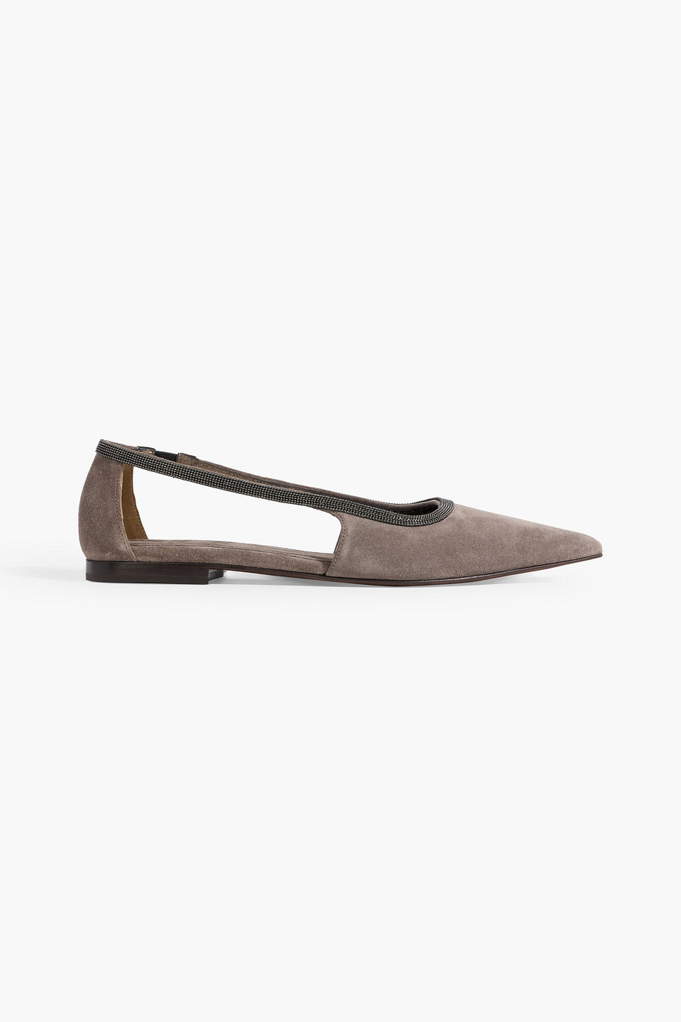 Bead-embellished suede point-toe flats