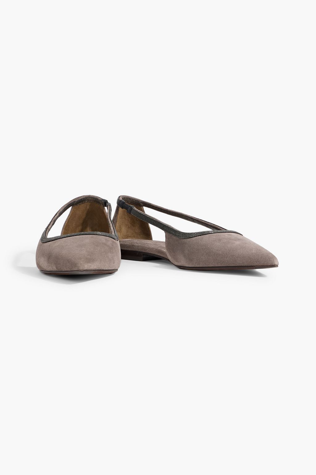 BRUNELLO CUCINELLI Bead-embellished suede point-toe flats