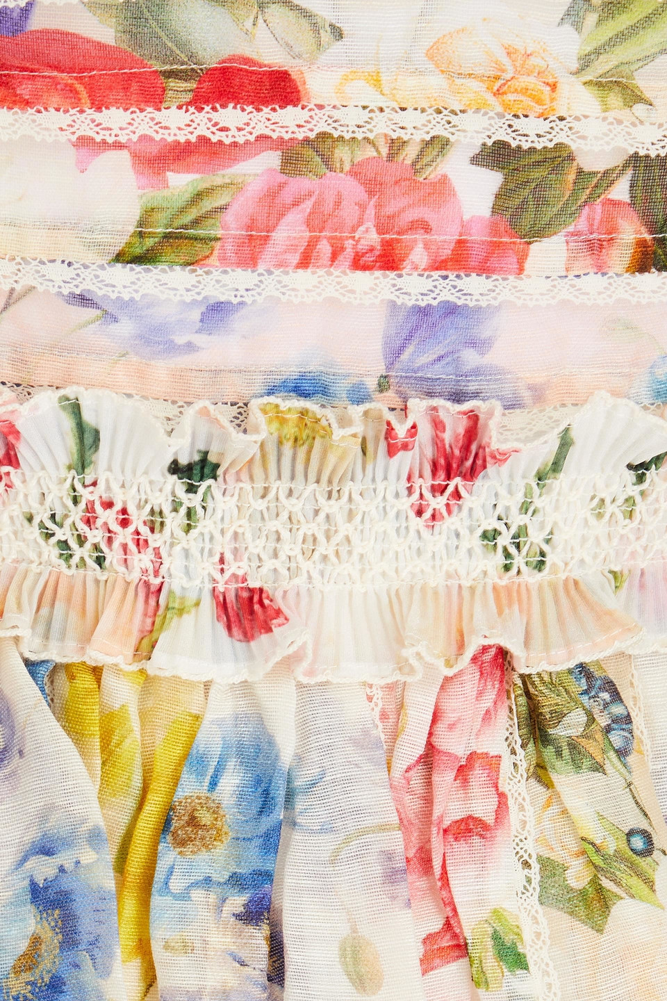 Zimmermann Tiered Pleated Floral-print Linen And Silk-blend Gauze Mini Dress In Multicolor