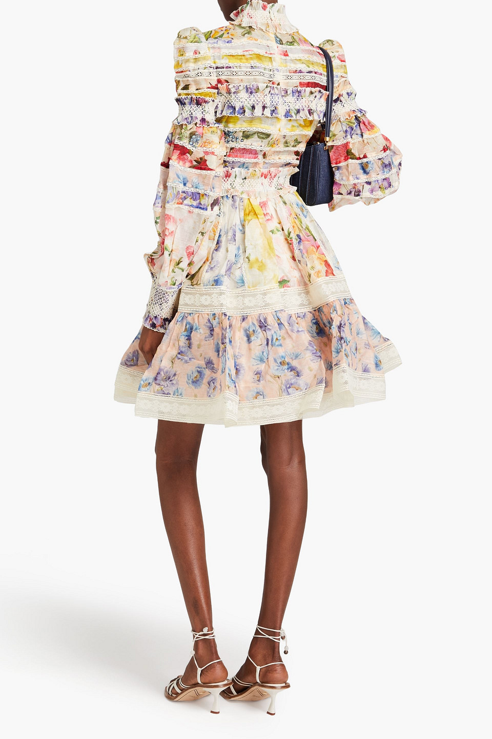 Zimmermann Tiered Pleated Floral-print Linen And Silk-blend Gauze Mini Dress In Multicolor