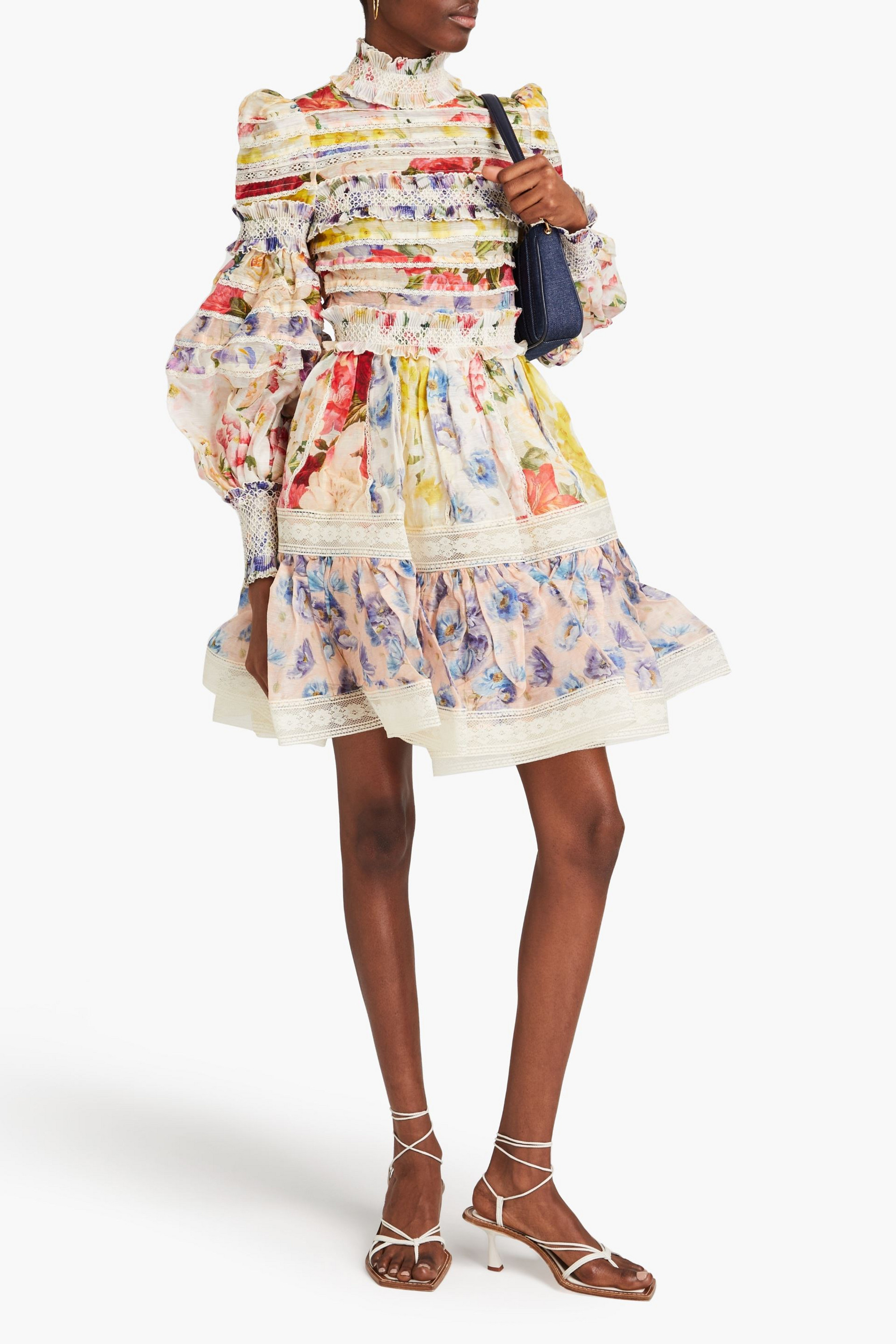 Zimmermann Tiered pleated floral-print linen and silk-blend gauze mini dress
