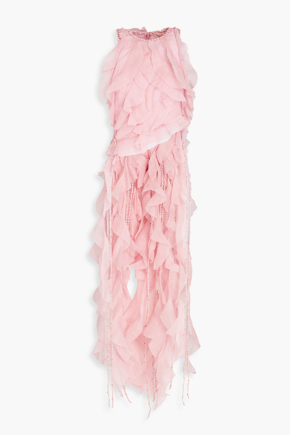 Zimmermann Ruffled Linen And Silk-blend Gauze Top In Pastel Pink