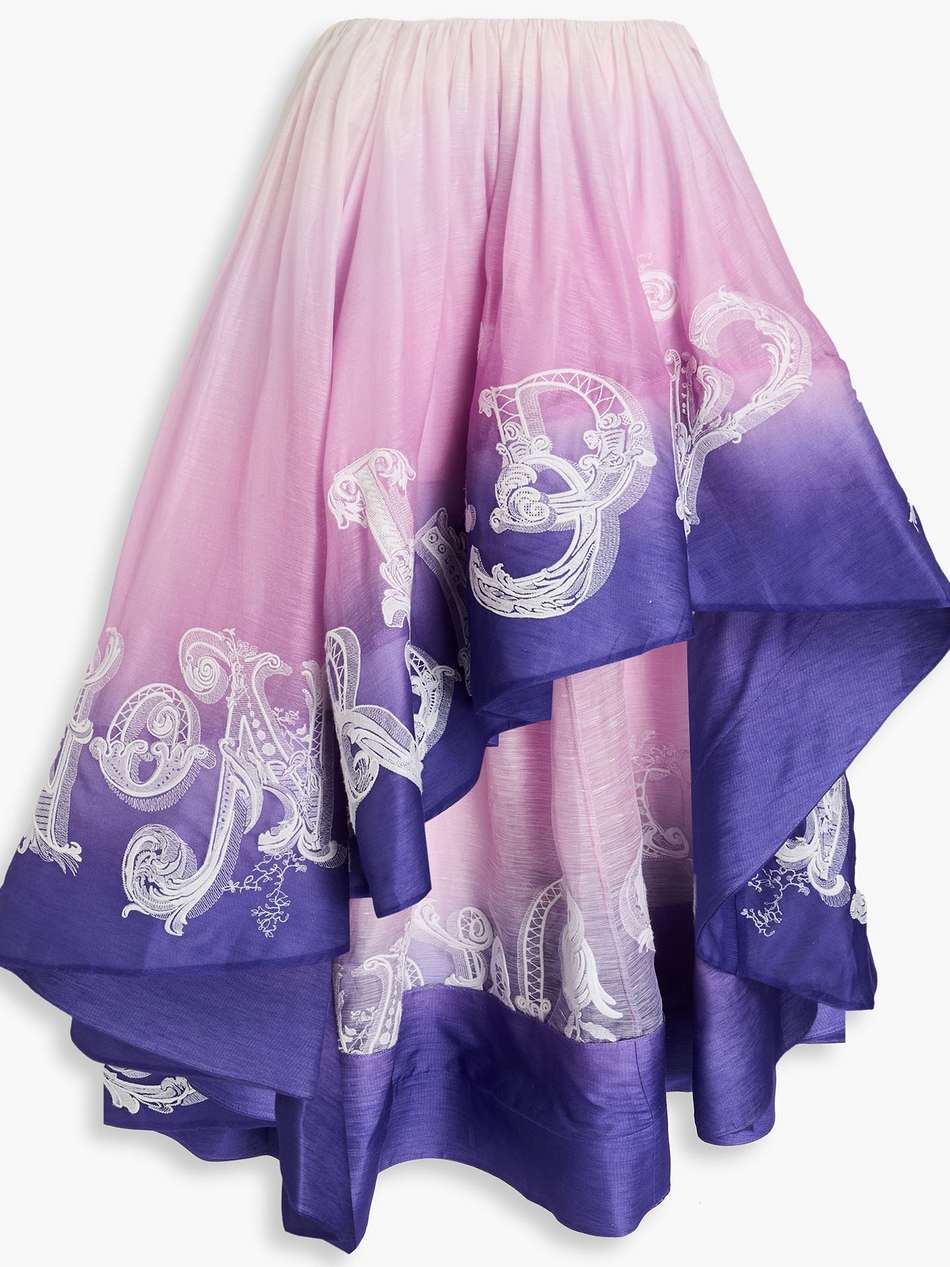asymmetric dégradé linen and silk-blend gauze skirt