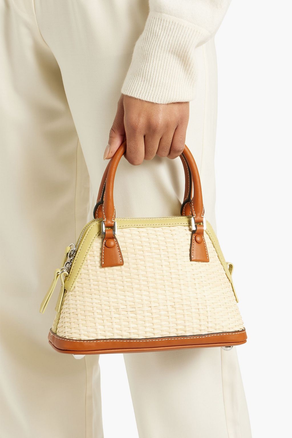 MAISON MARGIELA 5AC Classique leather-trimmed jacquard and rattan shoulder bag