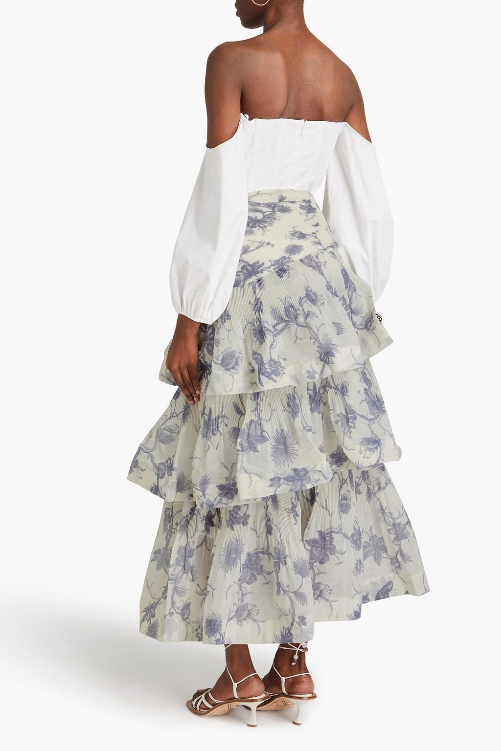 ZIMMERMANN Tiered floral-print plissé-organza maxi skirt