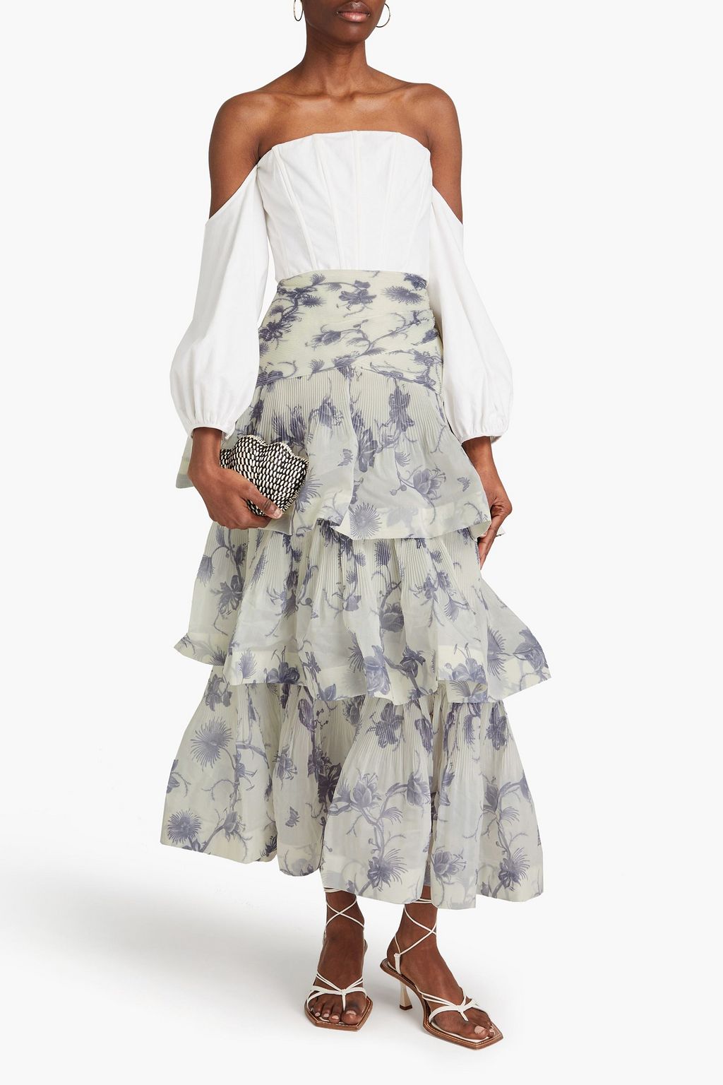 ZIMMERMANN Tiered floral-print plissé-organza maxi skirt