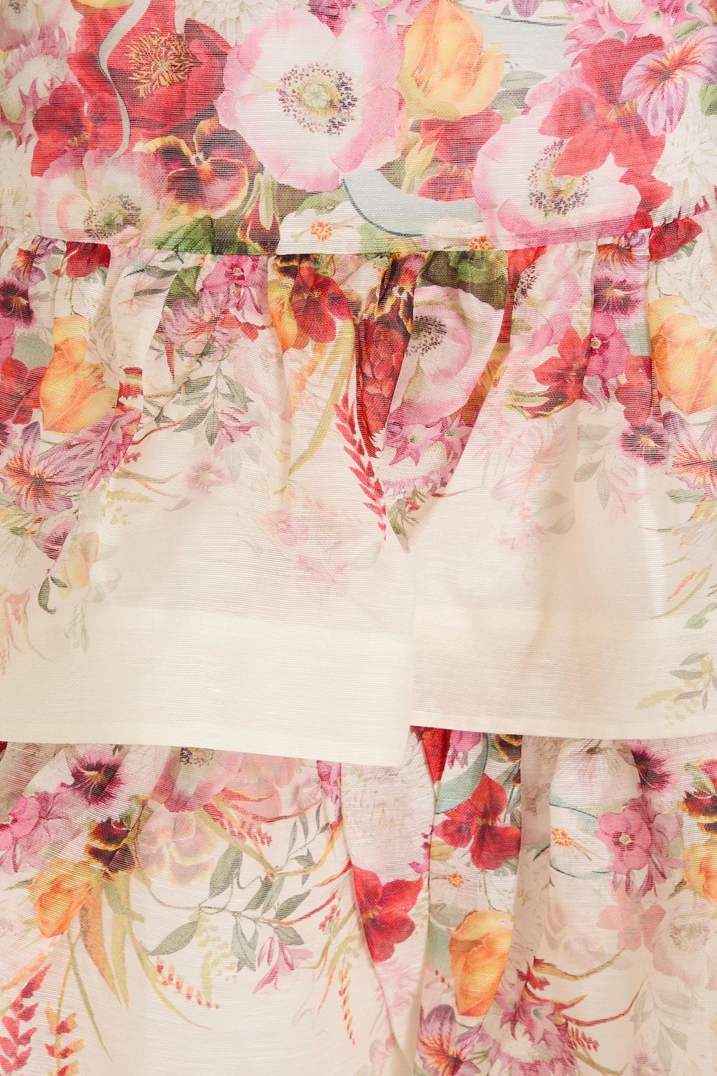 ZIMMERMANN Tiered floral-print linen and silk-blend gauze midi skirt