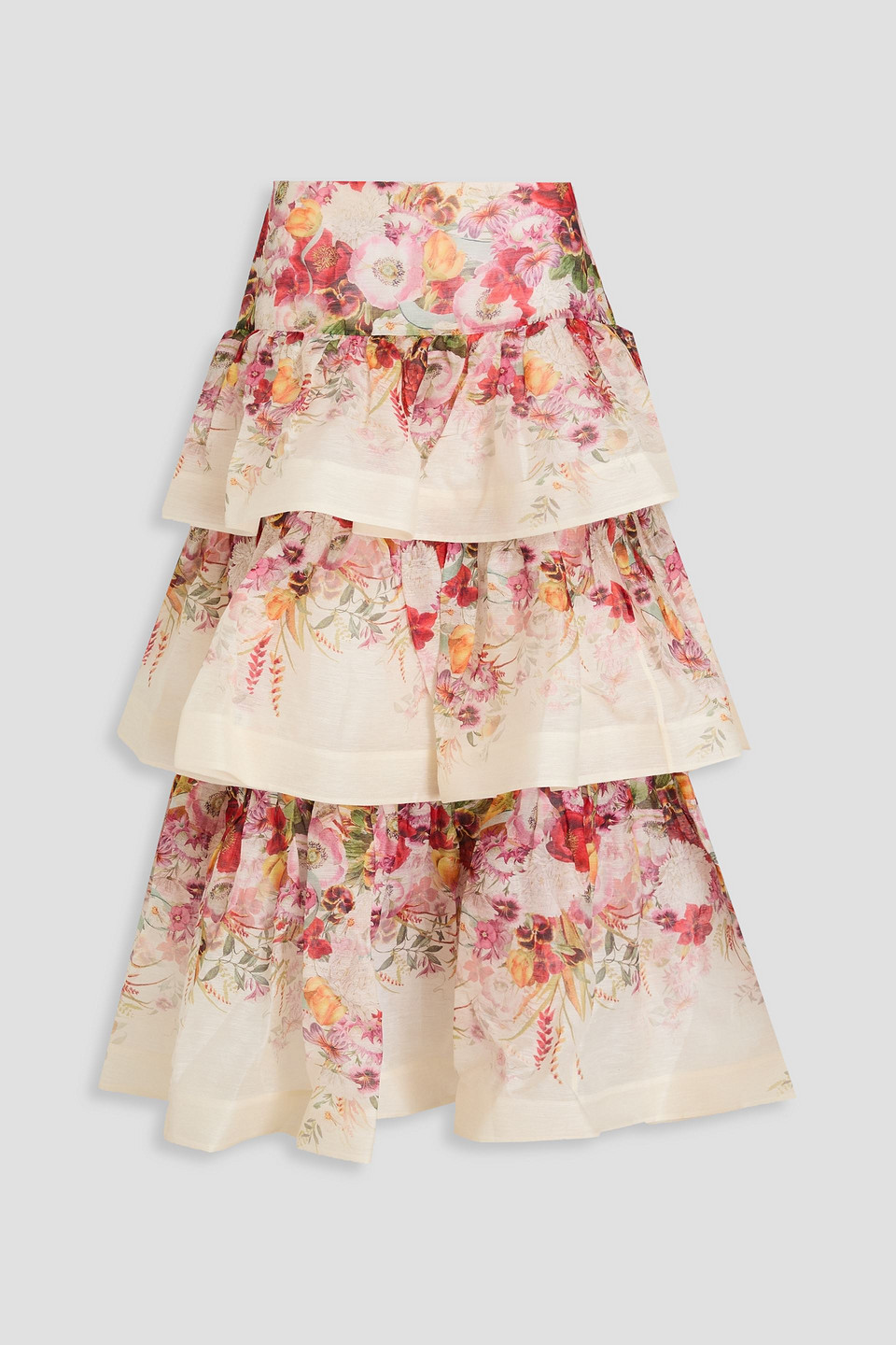 Tiered floral-print linen and silk-blend gauze midi skirt