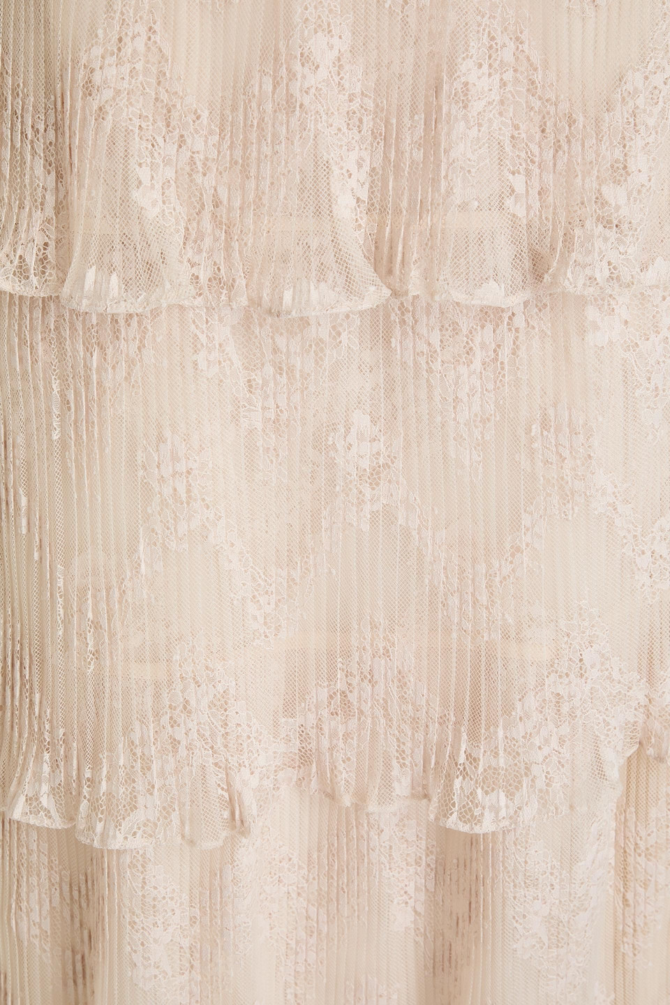 ZIMMERMANN TIERED PLEATED LACE MIDI SKIRT