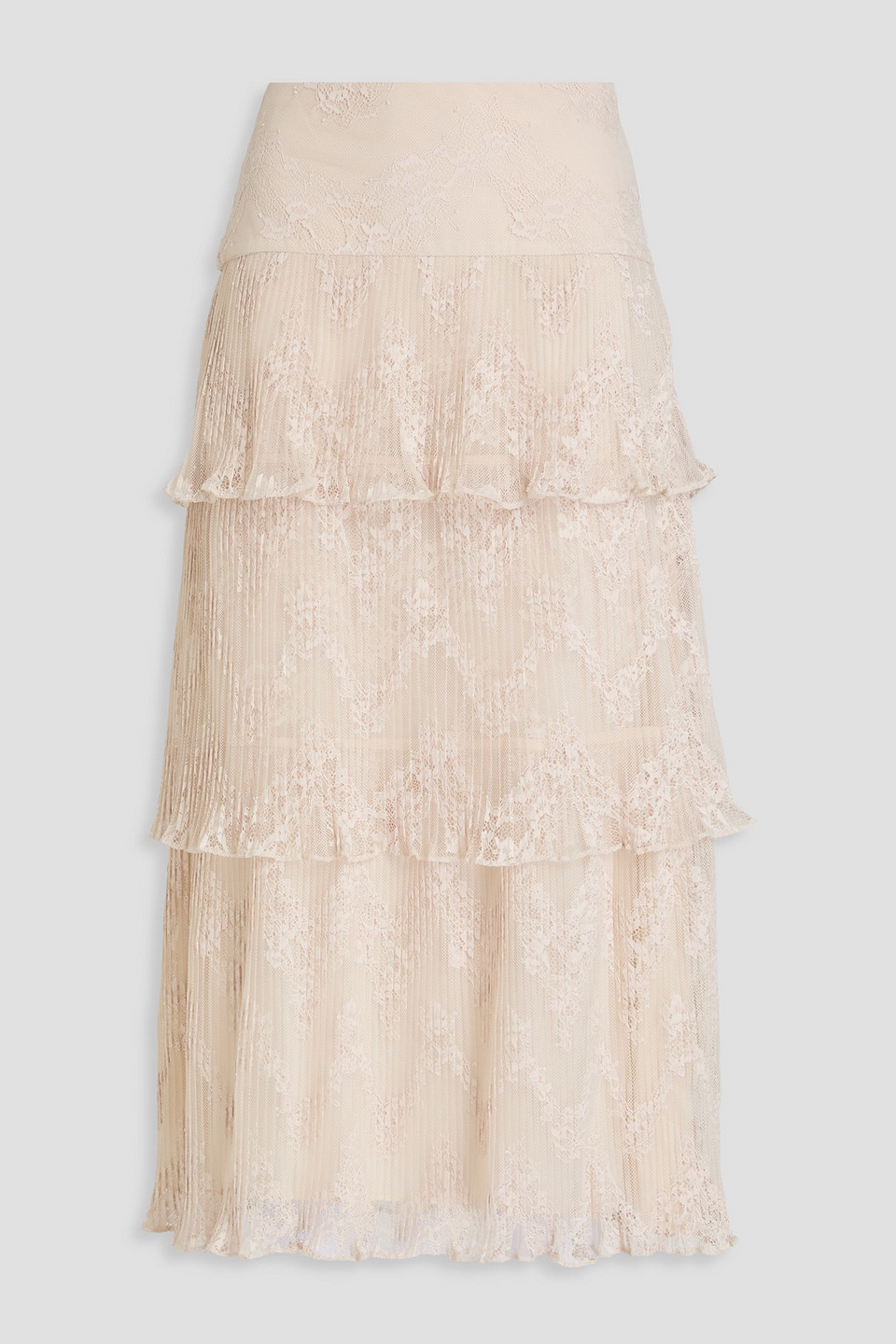 Zimmermann Tiered Pleated Lace Midi Skirt In Neutral