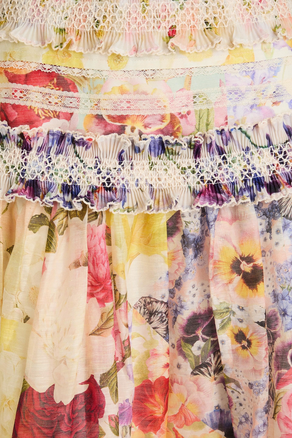 Zimmermann Ruffled Floral-print Linen And Silk-blend Midi Skirt In Ivory