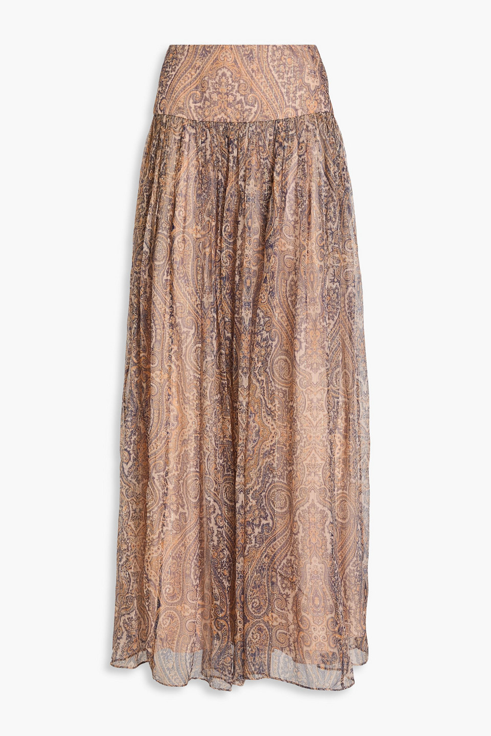 Zimmermann Metallic Paisley-print Silk-blend Chiffon Maxi Skirt In Beige