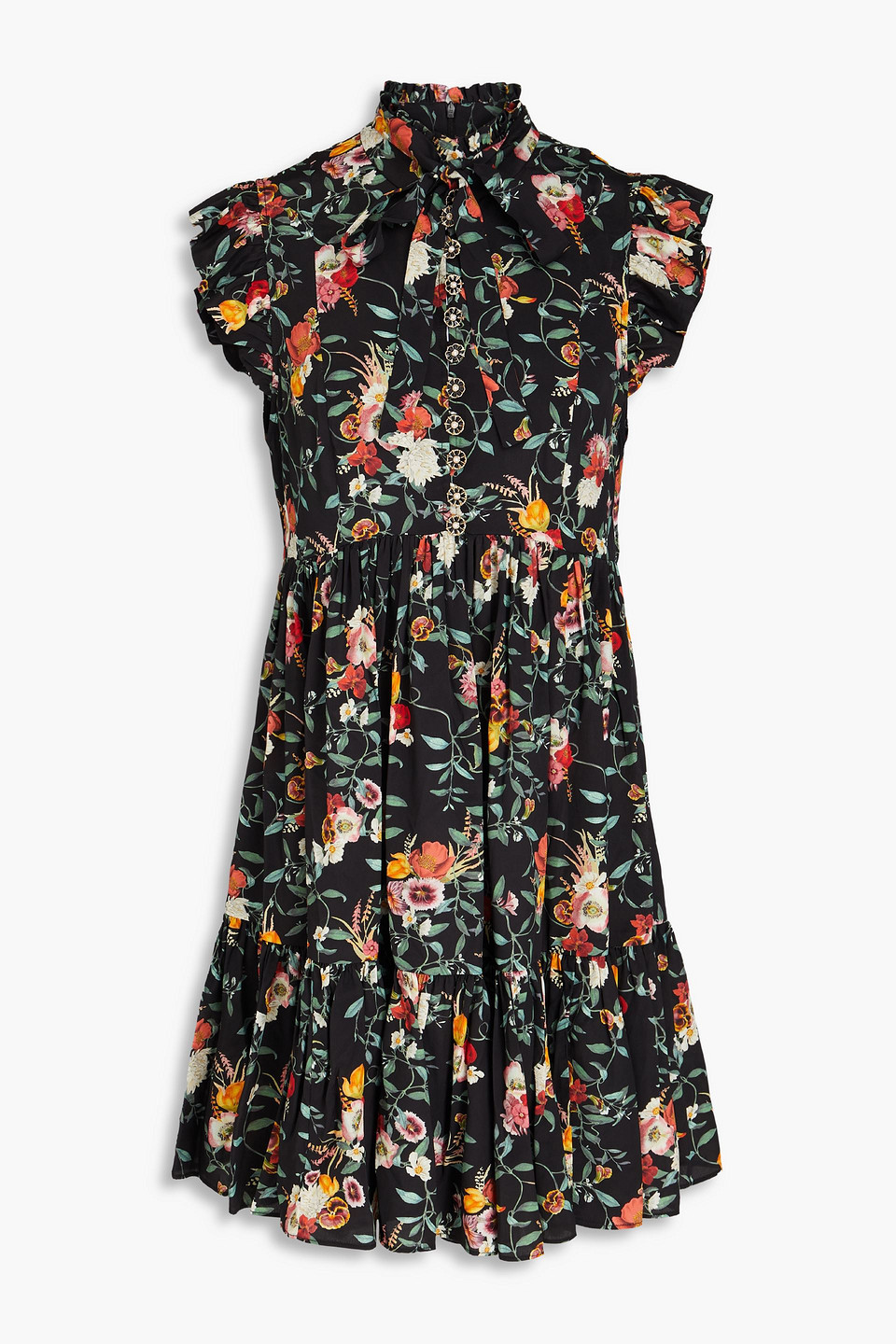 Zimmermann Tiered Ruffled Floral-print Crepe De Chine Mini Dress In Leaf Green