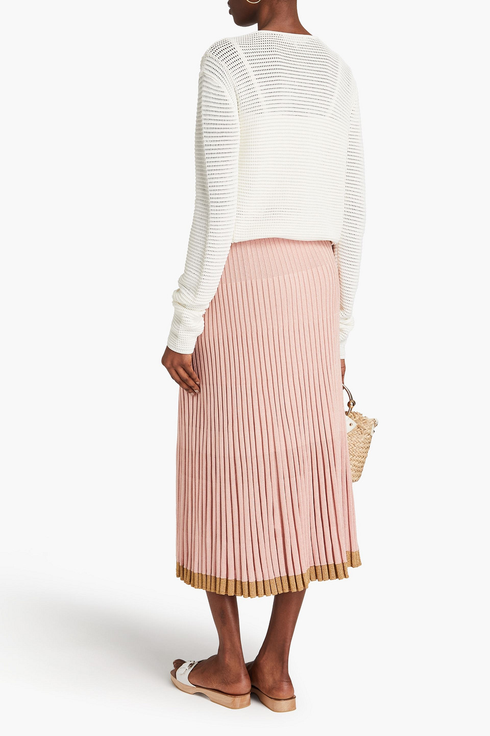 ZIMMERMANN METALLIC RIBBED-KNIT MIDI SKIRT