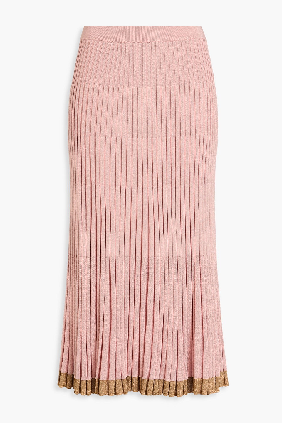 Zimmermann Metallic Ribbed-knit Midi Skirt In Baby Pink