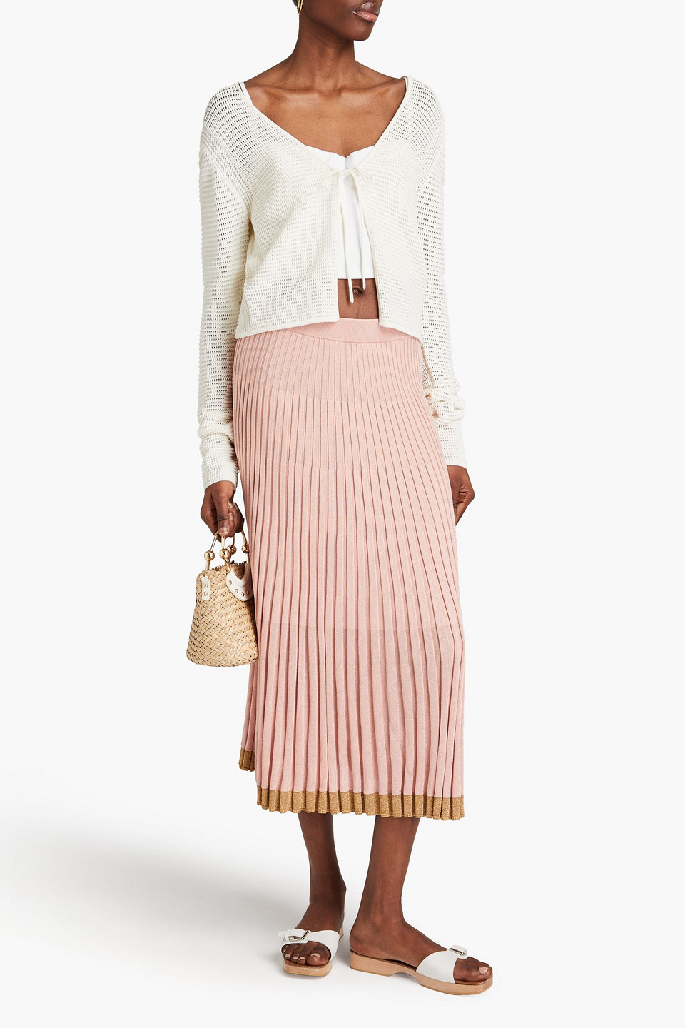 ZIMMERMANN METALLIC RIBBED-KNIT MIDI SKIRT