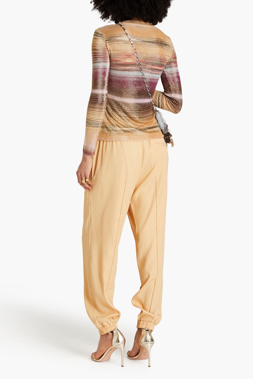 MISSONI بلوزة من نسيج محبوك بتصميم مخطط بلون معدني