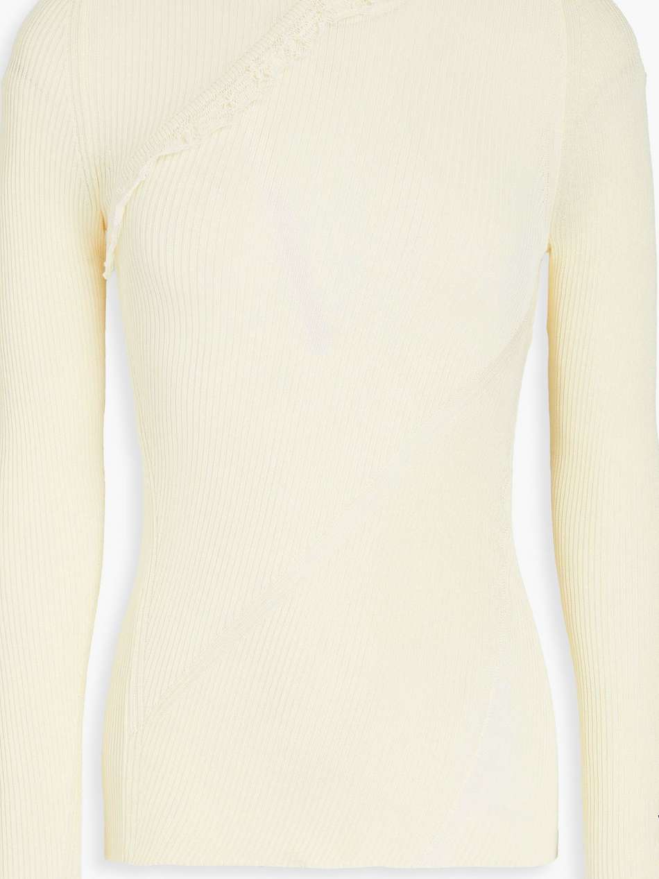 ruffled ribbed-knit sweater