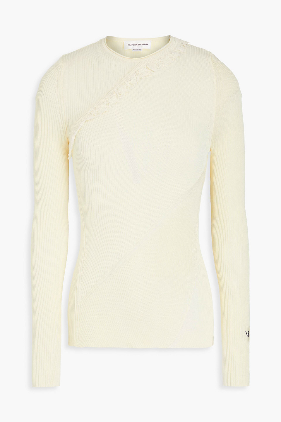 Victoria Beckham Ruffled Ribbed-knit Sweater In Pastel Yellow