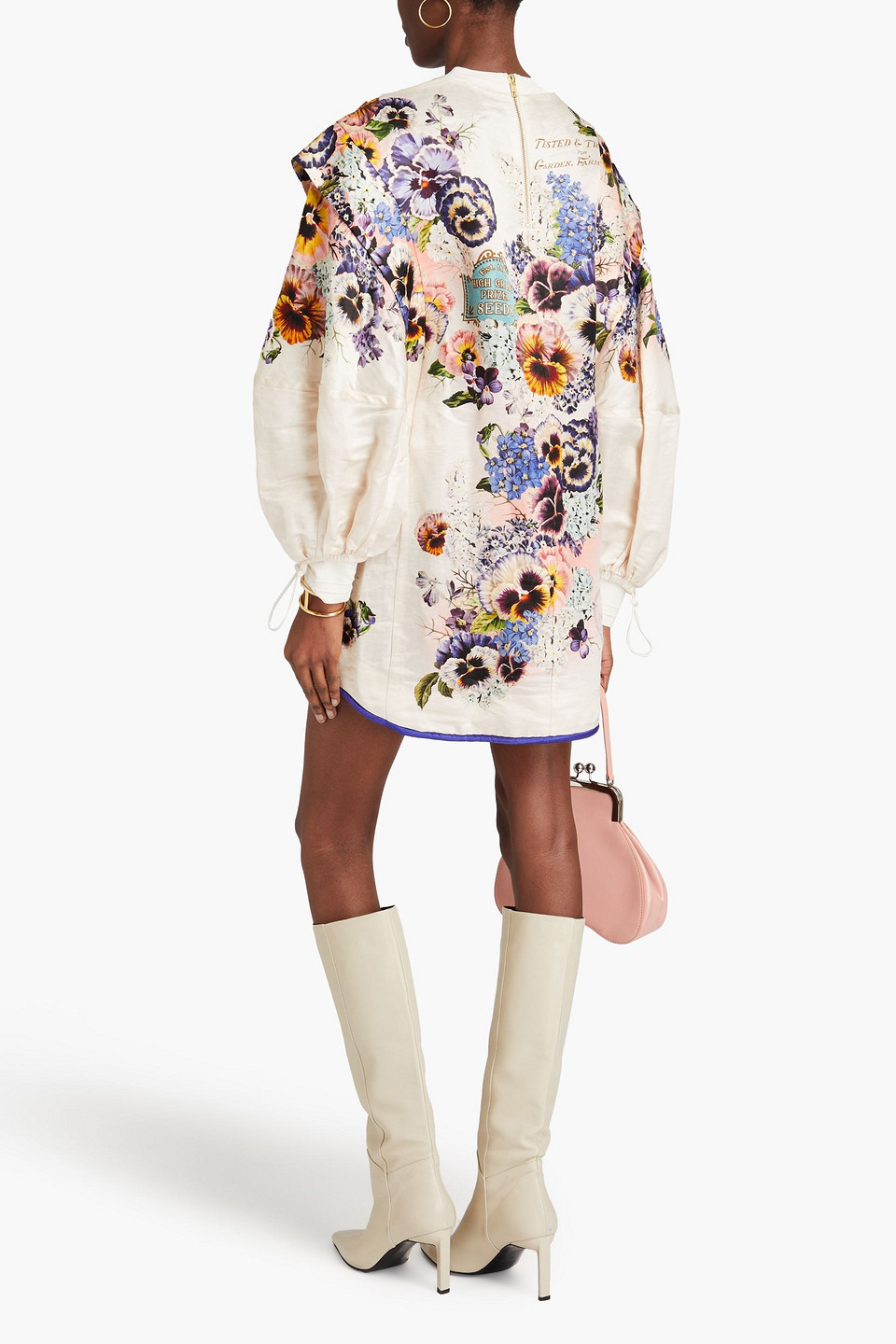 Zimmermann Printed Linen And Silk-blend Satin Mini Dress In Cream
