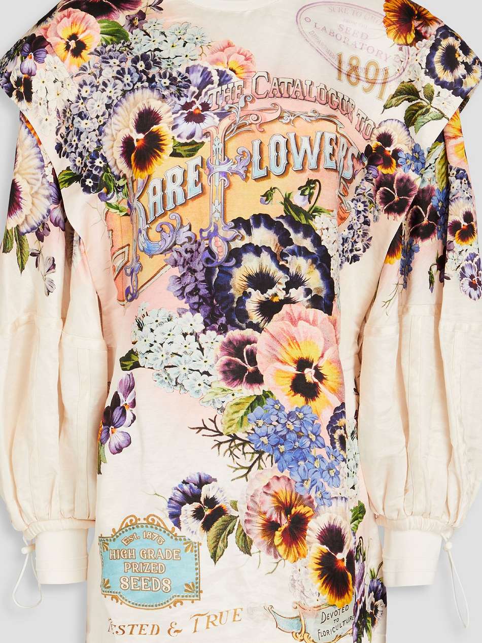printed linen and silk-blend satin mini dress