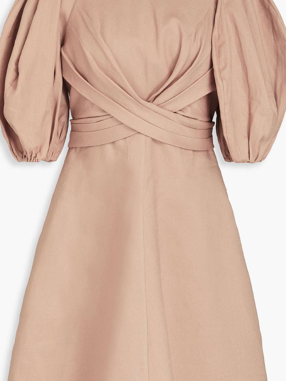 wrap-effect linen mini dress