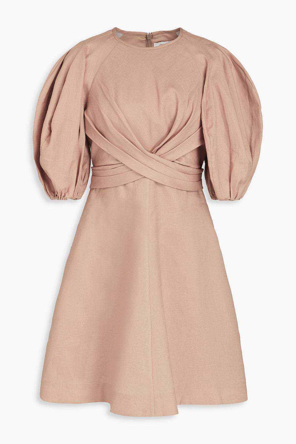 Zimmermann Pleated Linen Mini Dress In Sand