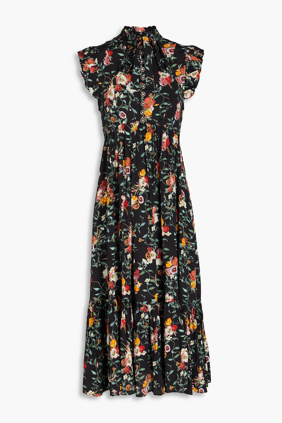 Zimmermann Ruffled Floral-print Crepe De Chine Midi Dress In Leaf Green