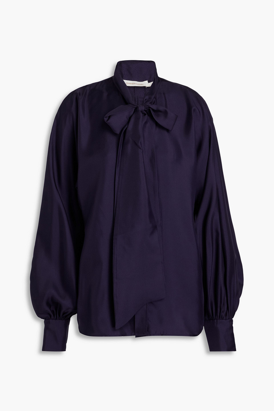 Zimmermann Pussy-bow Silk-twill Blouse In Navy