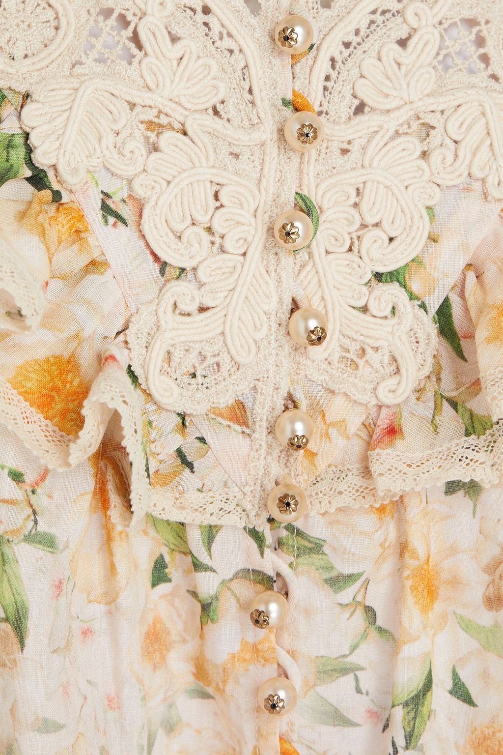 ZIMMERMANN Embellished floral-print linen shirt