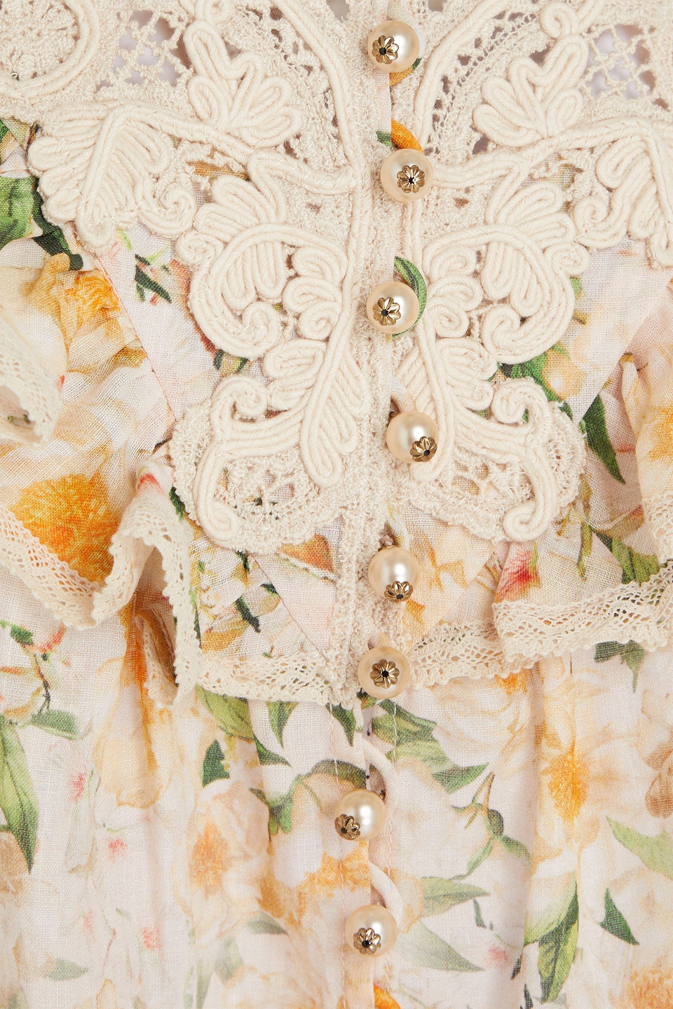 Zimmermann Embellished Floral-print Linen Shirt In Blush