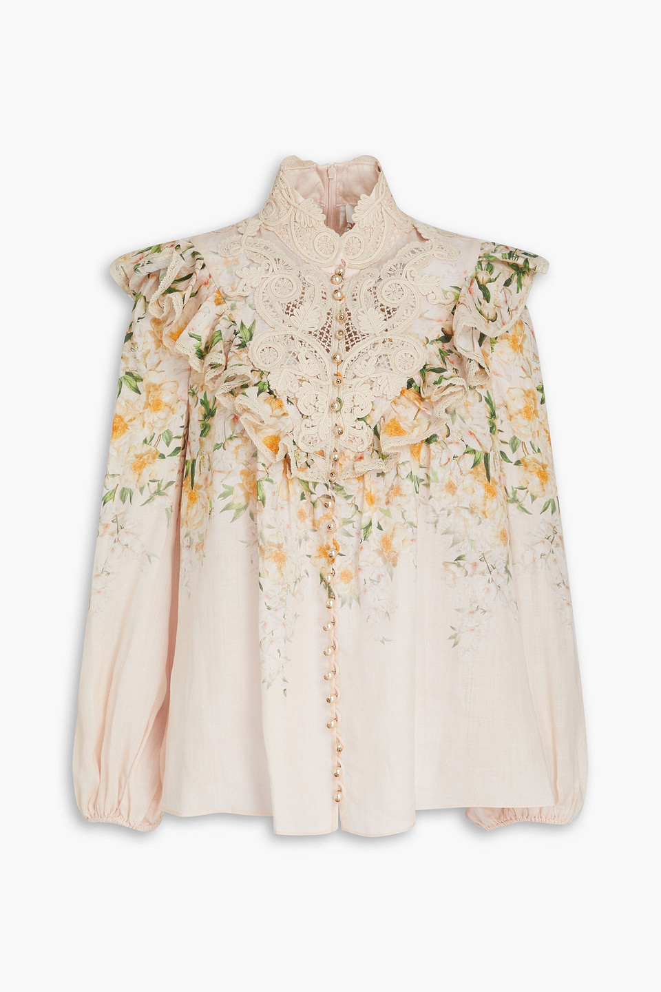 Zimmermann Embellished Floral-print Linen Shirt In Blush